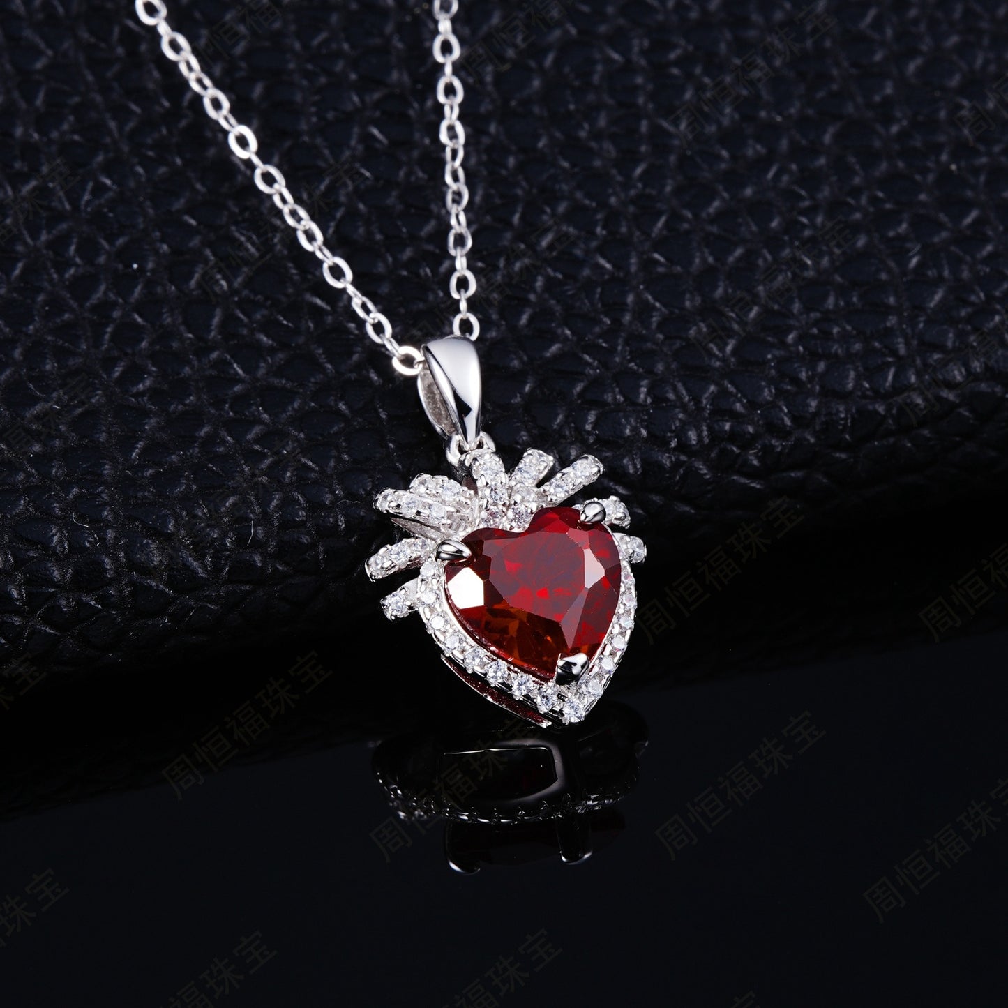 Pigeon Blood Ruby Heart Pendant Necklace S925 Silver, Unique Gift Premium - Photo 5