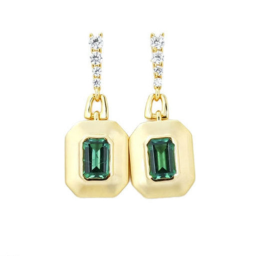 S925 Silver Rectangle Tag Lab Emerald Simple Geometric Diamond Drop Earrings, Women's - Photo 1