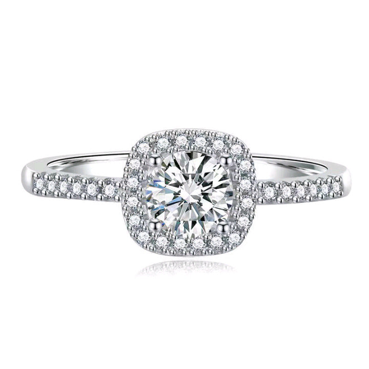 S925 Silver Square Halo Ring, Cushion Full Diamond - Photo 5