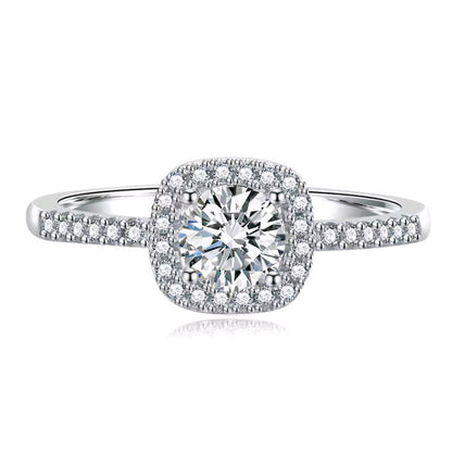 S925 Silver Square Halo Ring, Cushion Full Diamond - Photo 5