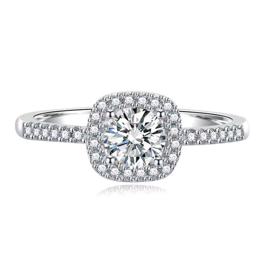 S925 Silver Square Halo Ring, Cushion Full Diamond - Photo 5