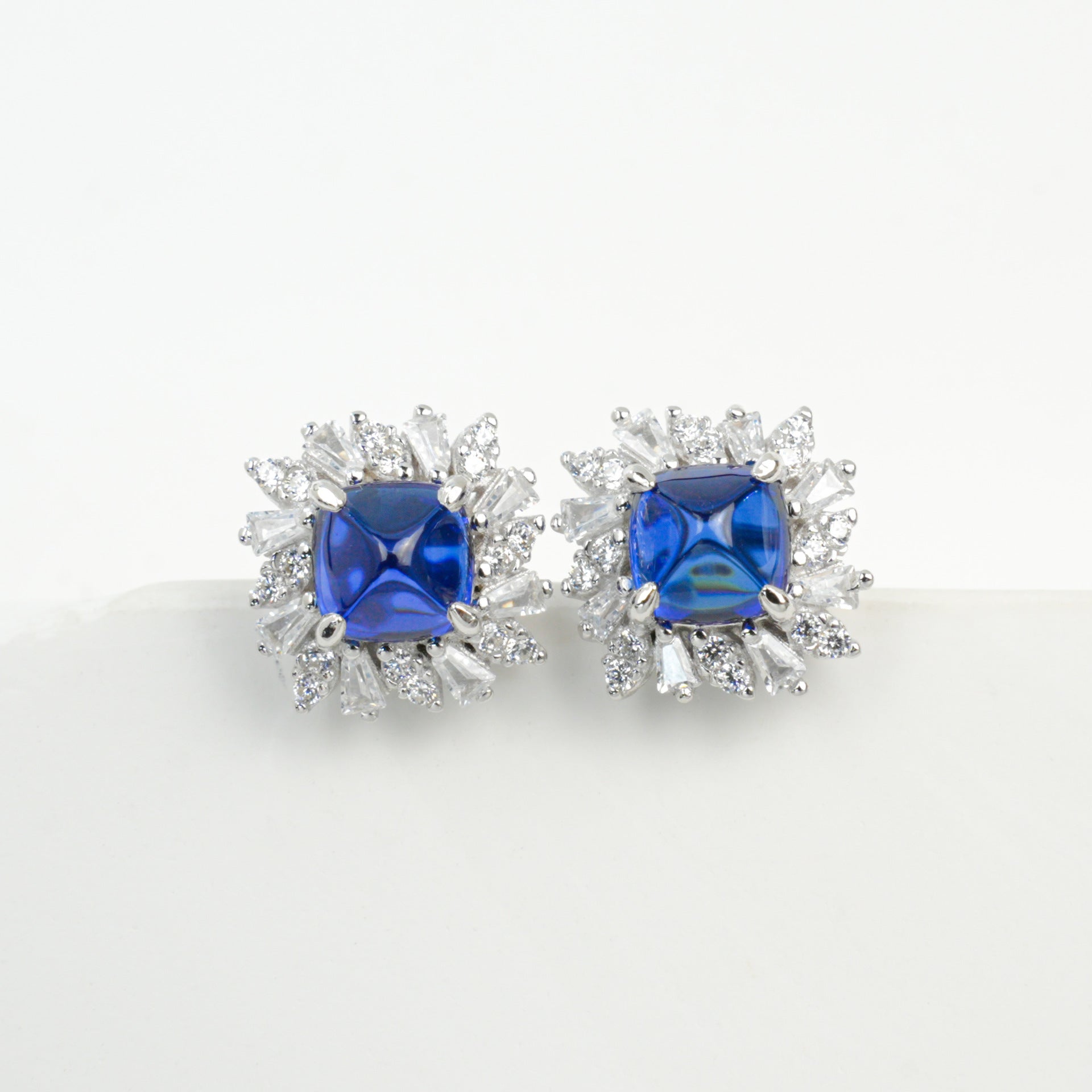 S925 Sterling Silver Lab Sapphire Earrings, Premium Elegant - Photo 2