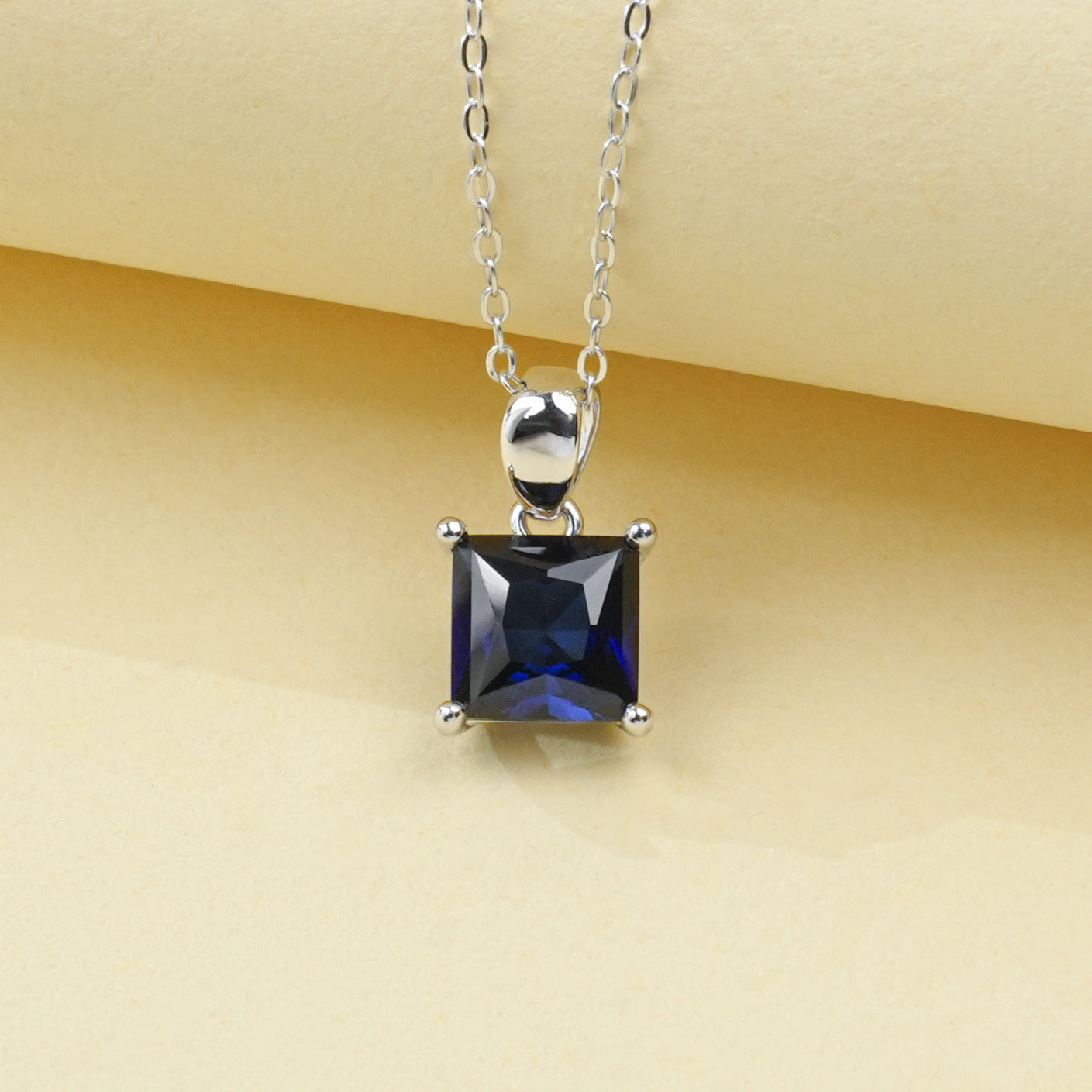 S925 Silver Square Lab Sapphire Simple Solitaire Versatile Women's Choker - Photo 2