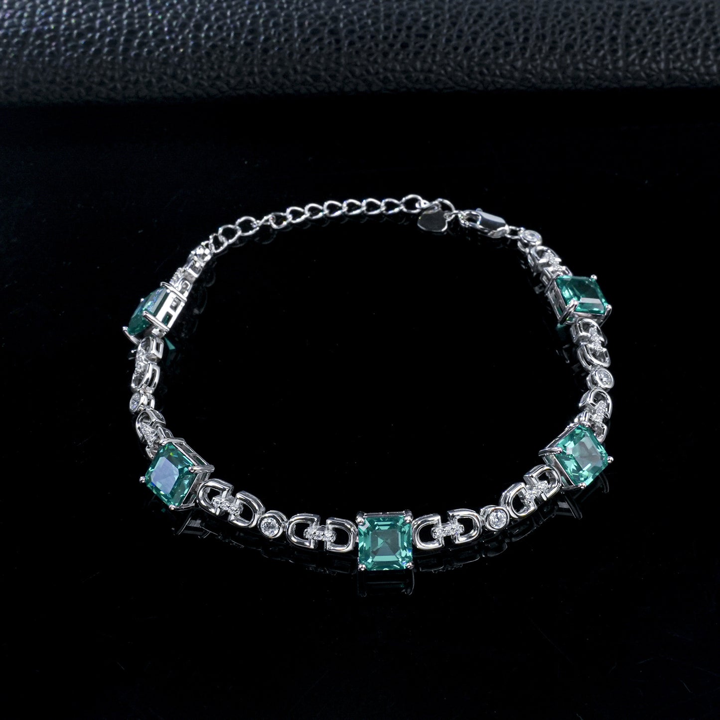 S925 Silver Paraiba Tsavorite Bracelet, Geometric Hollow Chain - Photo 3