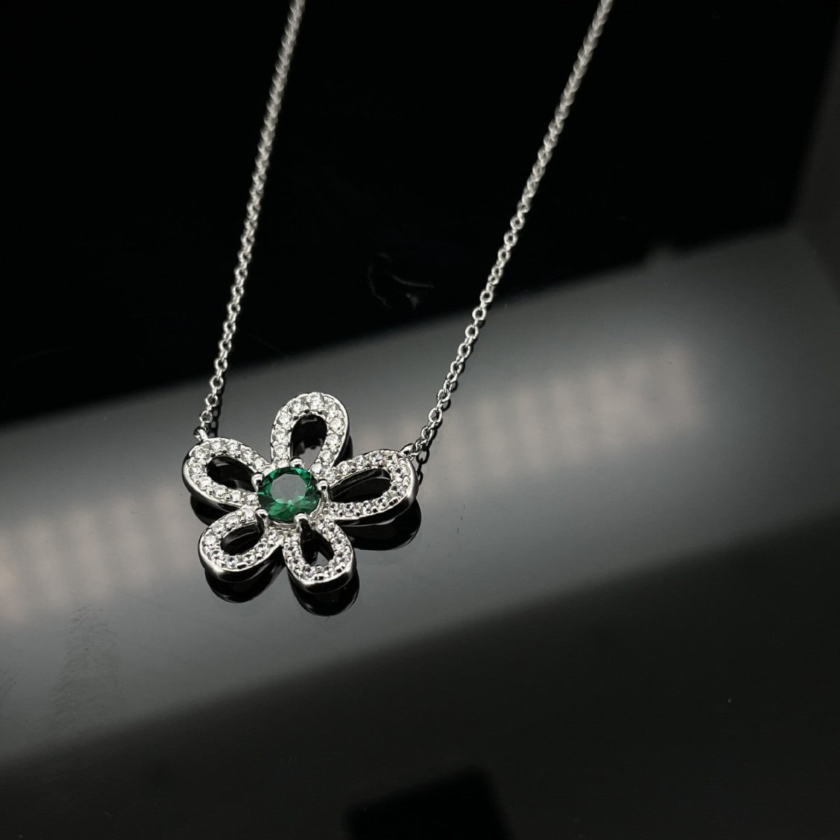 S925 Silver Necklace Emerald Pendant Diamond Chain, Sparkling Holiday Gift - Photo 5
