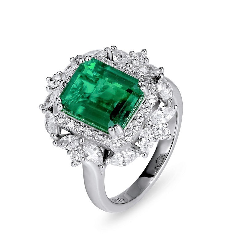 Lab Emerald 2-in-1 Ring 925 Silver, Vintage Style Jewellery - Photo 5