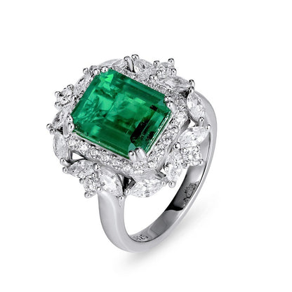 Lab Emerald 2-in-1 Ring 925 Silver, Vintage Style Jewellery - Photo 5