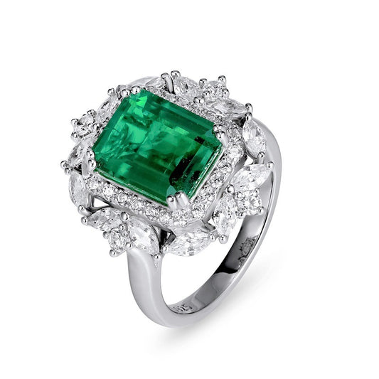 Lab Emerald 2-in-1 Ring 925 Silver, Vintage Style Jewellery - Photo 5