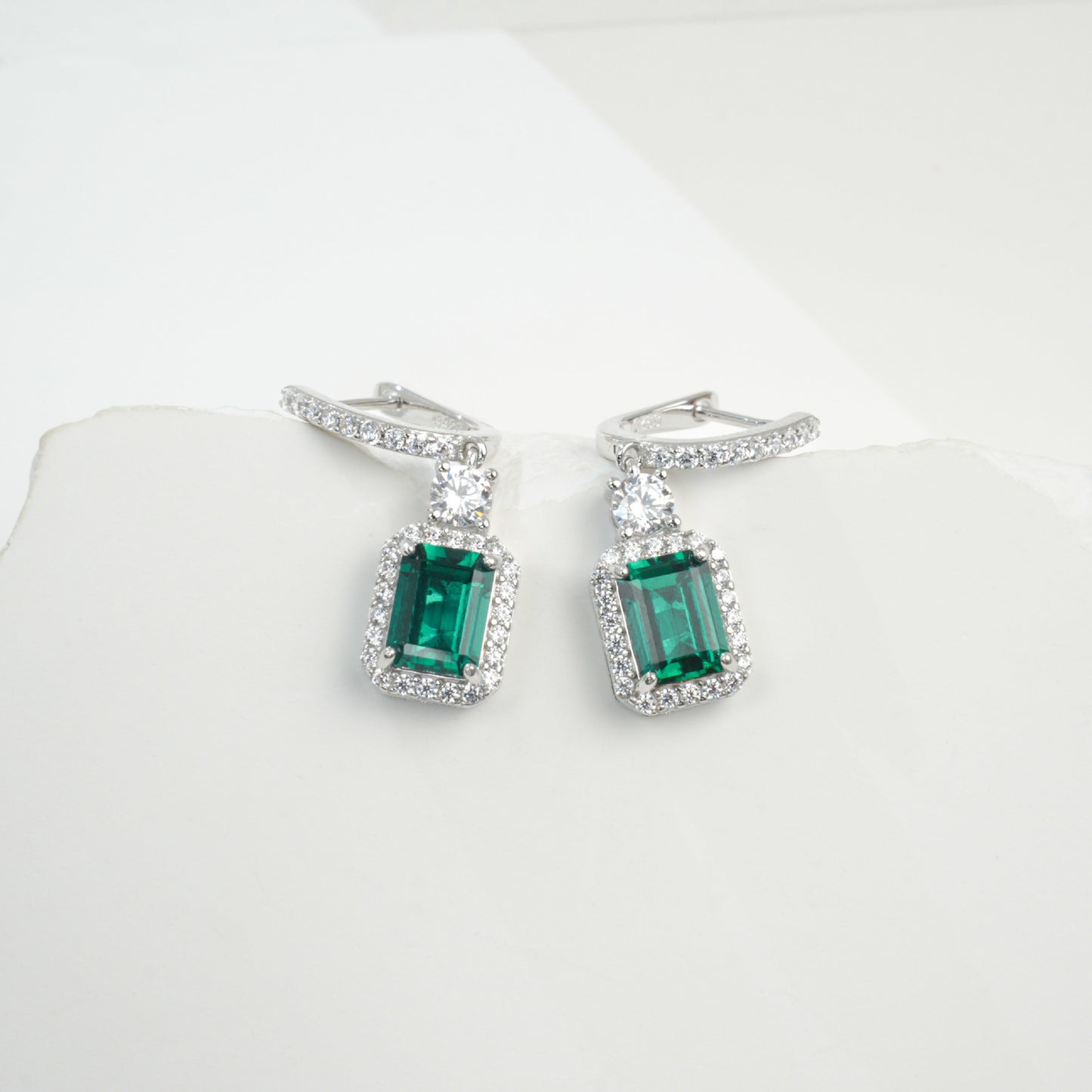 925 Sterling Silver Lab Emerald Earrings, Sparkly Premium for Women - Photo 3