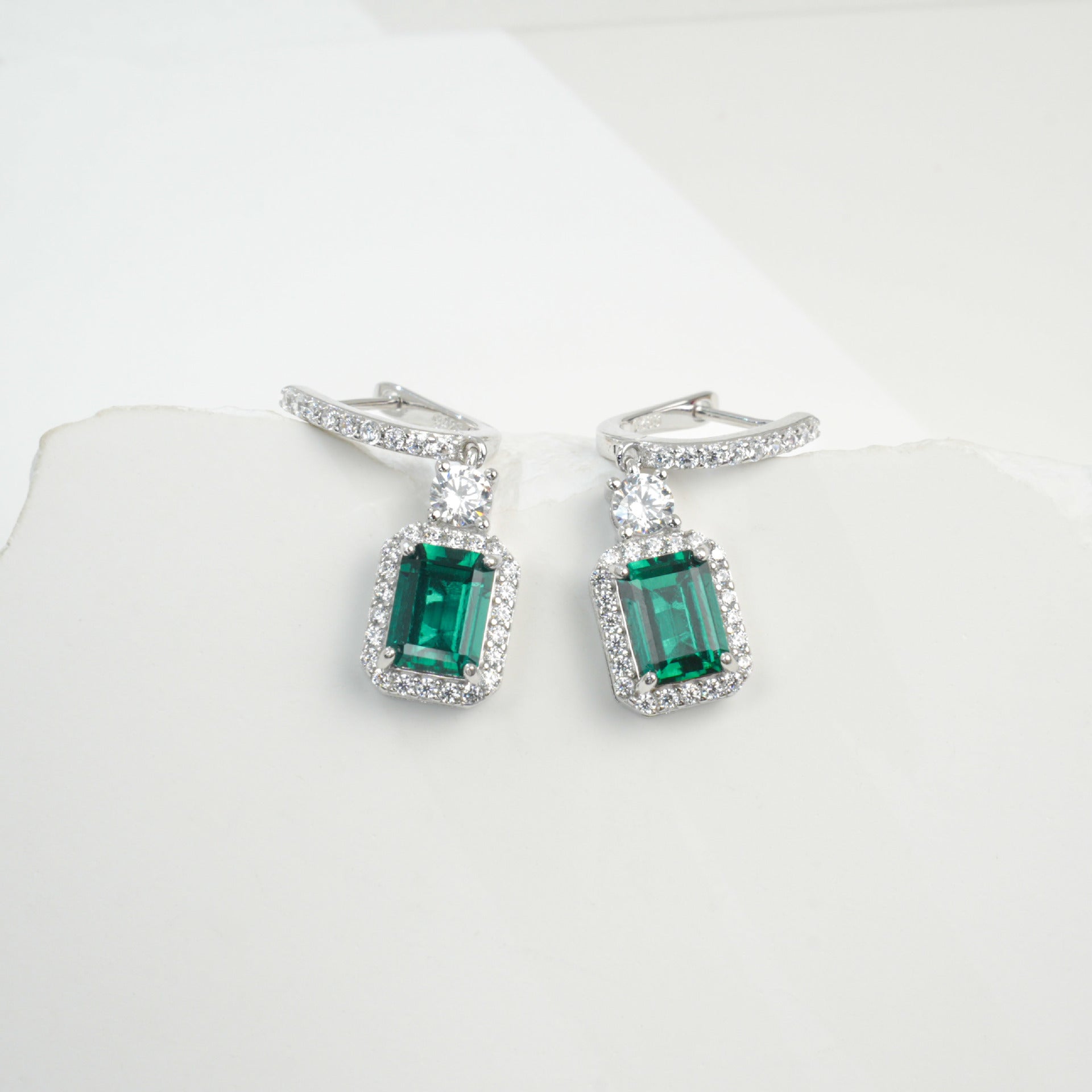 925 Sterling Silver Lab Emerald Earrings, Sparkly Premium for Women - Photo 3