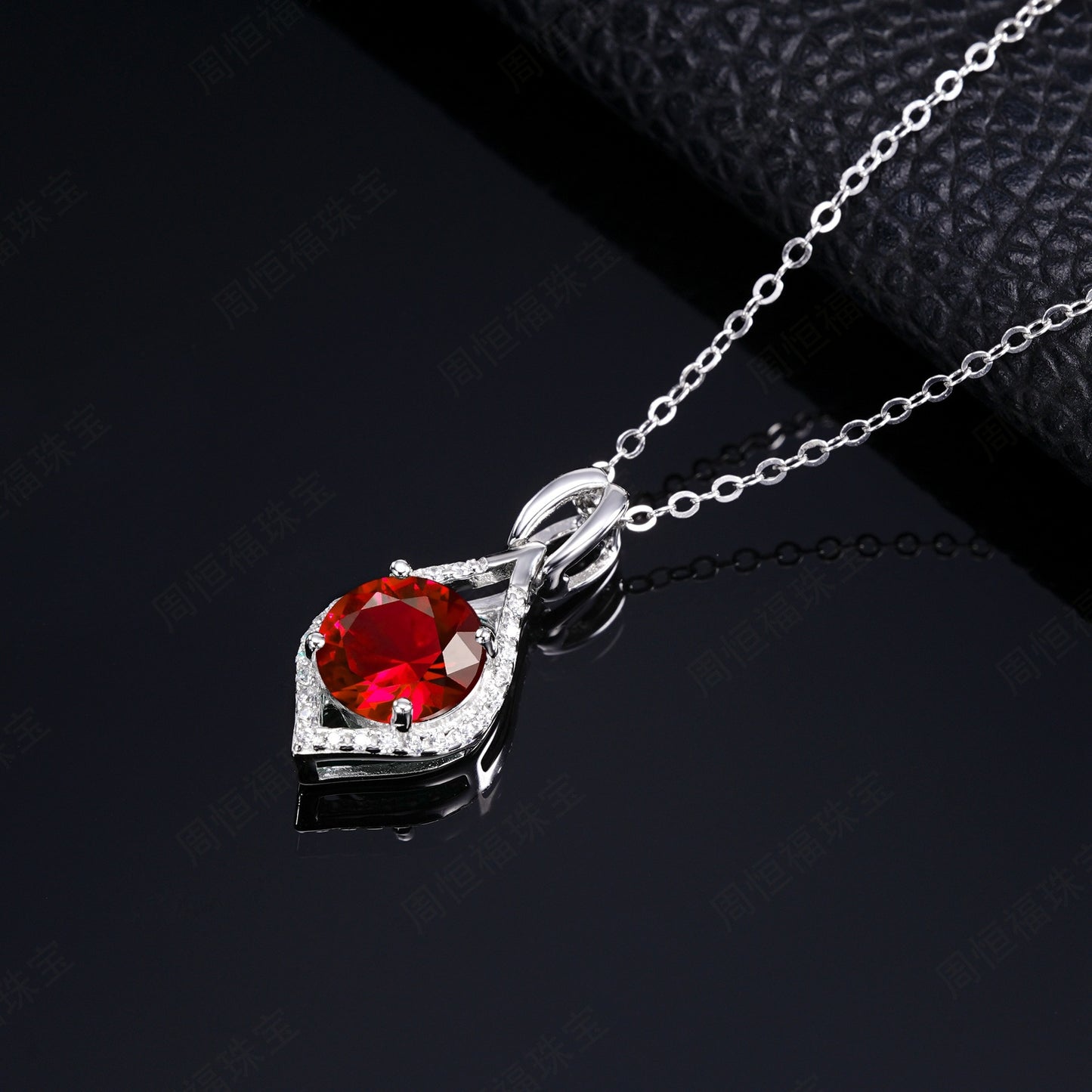 925 Sterling Silver Lab Ruby Pendant Necklace, Designer Versatile - Photo 4