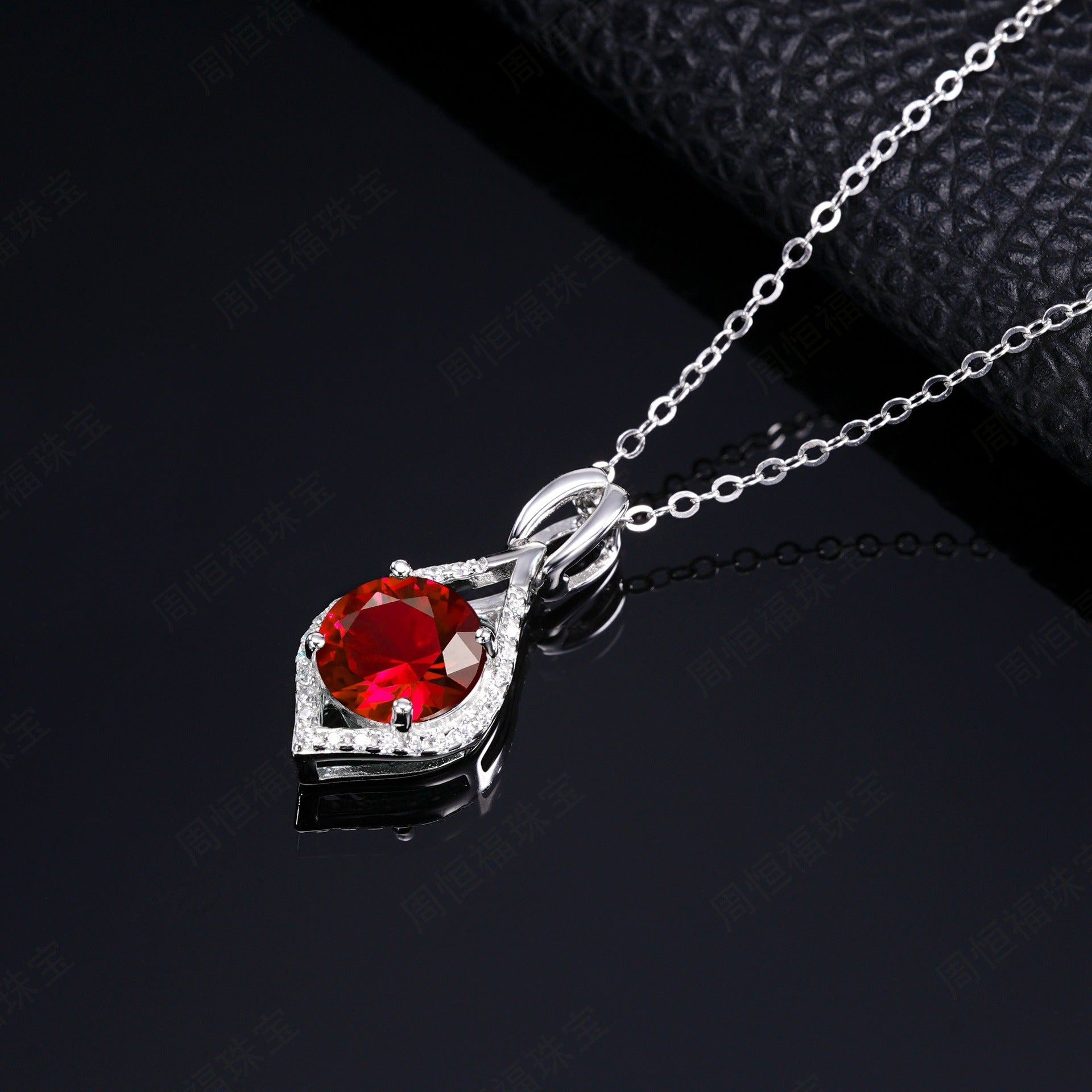 925 Sterling Silver Lab Ruby Pendant Necklace, Designer Versatile - Photo 4