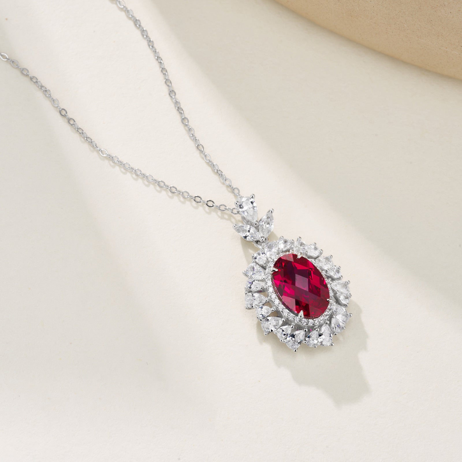 S925 Sterling Silver Lab Ruby Necklace, Vintage Choker - Photo 3