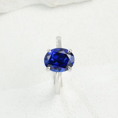 S925 Sterling Silver Oval Lab Sapphire Ring for Women, Minimalist - Photo 5