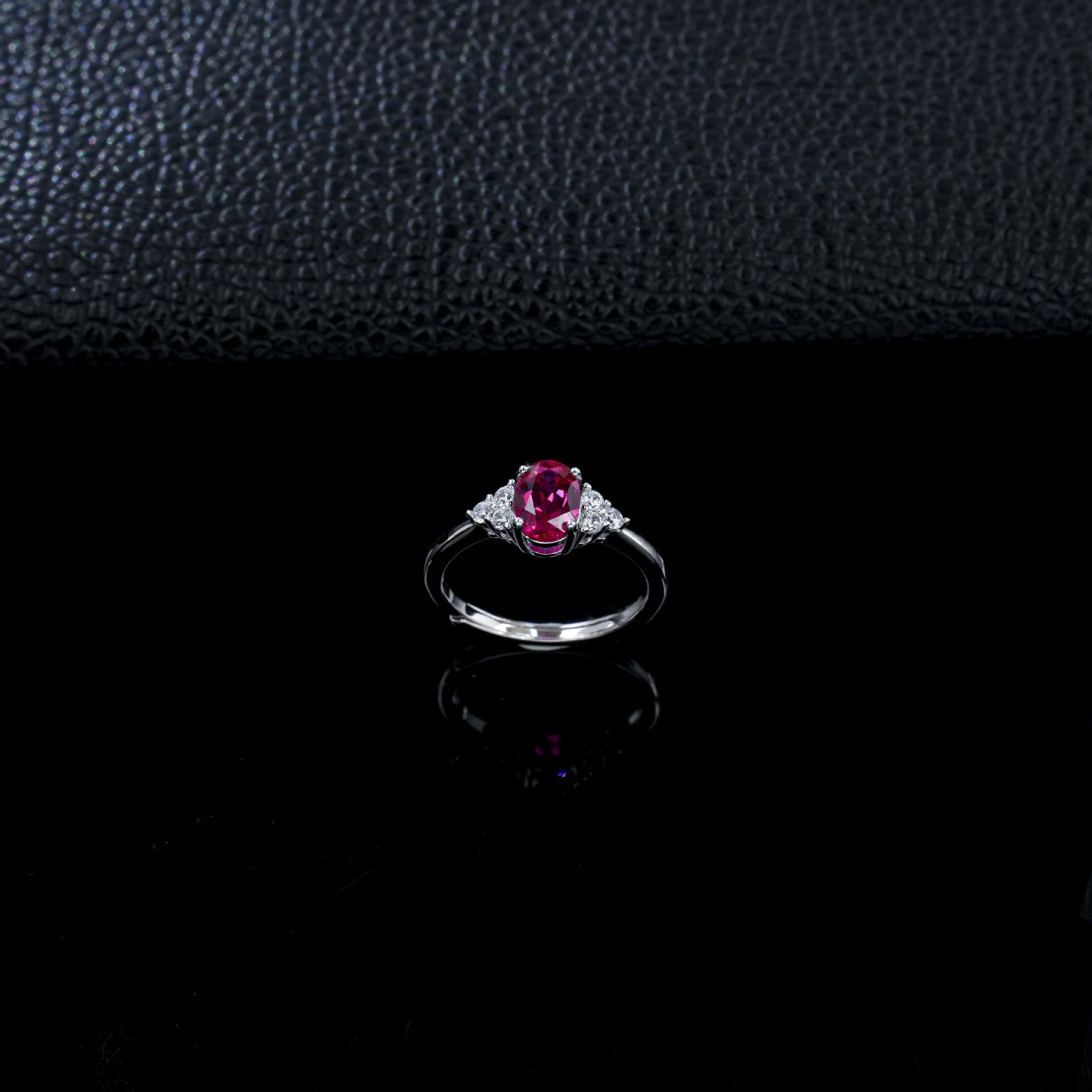 S925 Silver Oval Lab Ruby Side Stone Ring, Ring Birthday Gift - Photo 2