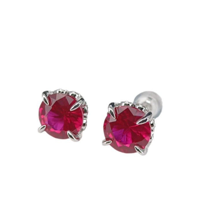 S925 Silver Ruby Stud Earrings, Elegant Versatile Trendy - Photo 5