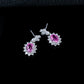 S925 Silver Lab Pink Sapphire Drop Earrings Oval Centre Sunflower Halo, Evening Wedding - Photo 3