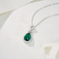 S925 Sterling Silver Lab Emerald Teardrop Halo Pendant Choker, Premium Elegant - Photo 3