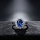 S925 Silver Oval Lab Sapphire Sunflower Staggered Halo Ring, Birthday Anniversary Gift - Photo 2