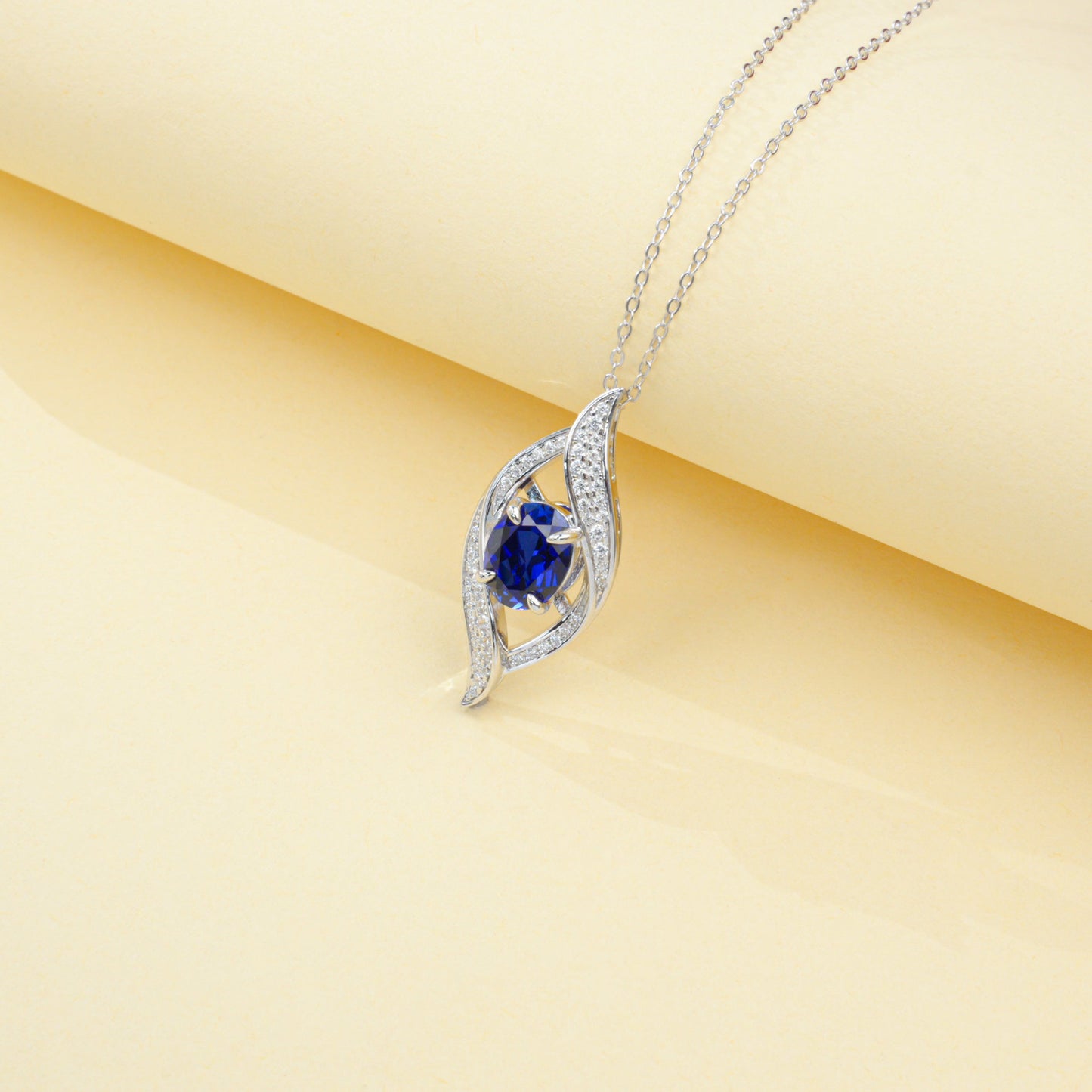 S925 Lab Sapphire Necklace Sterling Silver Premium Pendant - Photo 4
