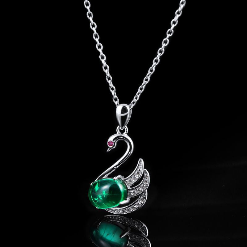 Lab Emerald Cute Swan Pendant, Premium Unique Necklace - Photo 5