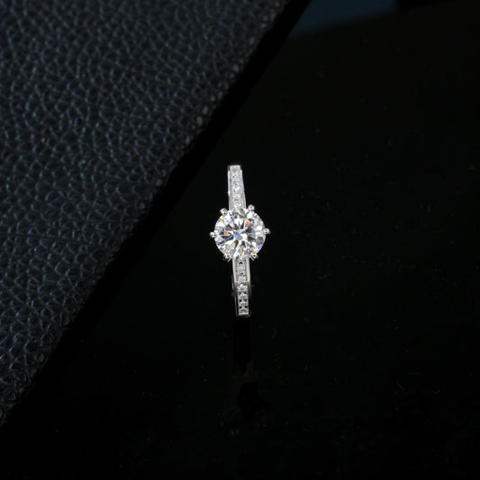 S925 Silver 6-Claw Stone Ring, Full Pave Diamond - Photo 3