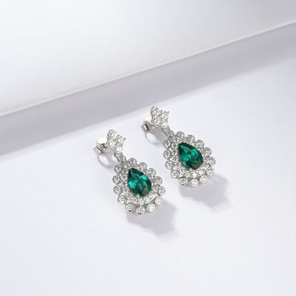 S925 Sterling Silver Lab Emerald Earrings, Simple Versatile Teardrop - Photo 6