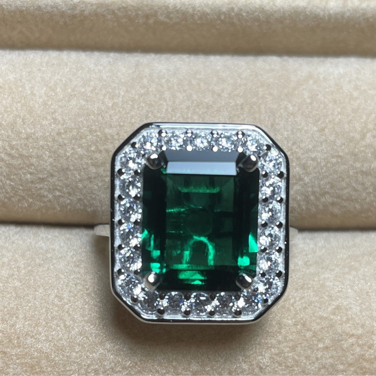 Lab Emerald 925 Silver Ring for Women, Luxurious Premium Vintage - Photo 3