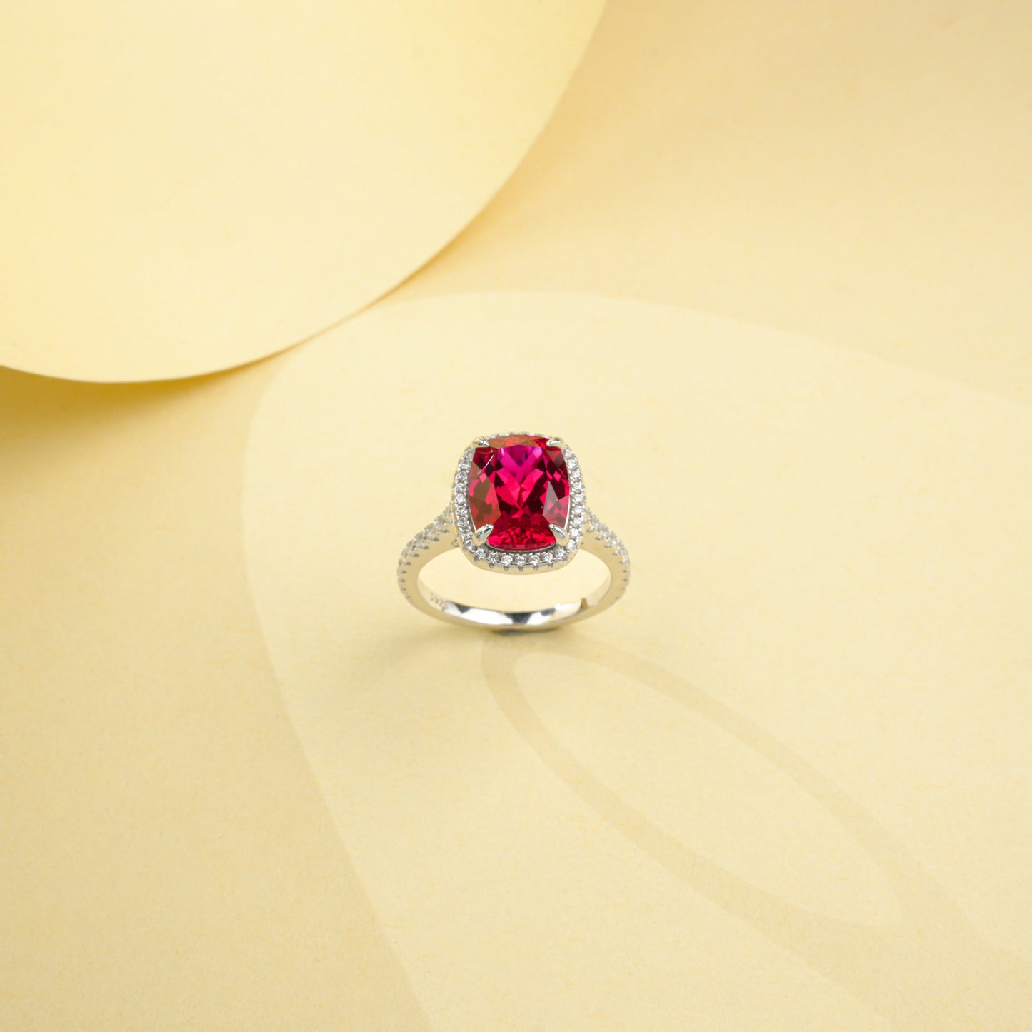 S925 Sterling Silver Large-Carat Lab Ruby Classic Halo Twist-Arm Ring, for Women - Photo 4