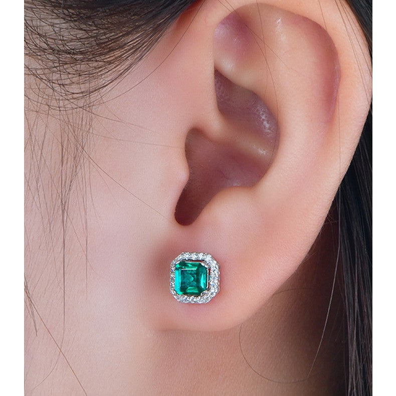 S925 Sterling Silver Emerald Stud Earrings, Vintage Unique Versatile - Photo 3