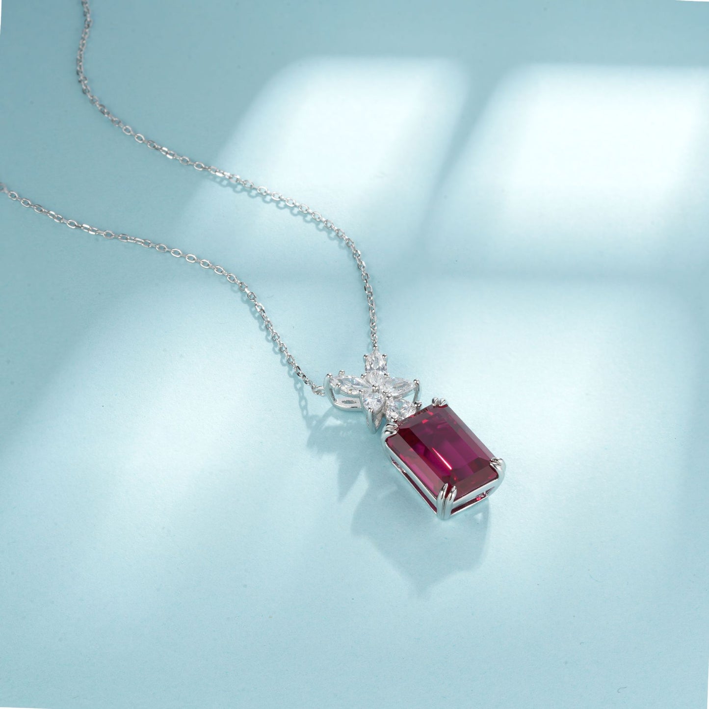 S925 Silver Corundum Necklace, Elegant Vintage Red - Photo 2