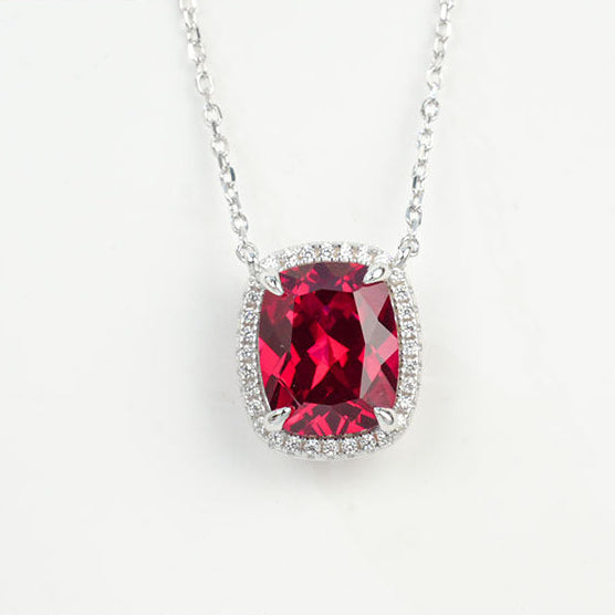 S925 Sterling Silver Lab Ruby Pendant Necklace, for Women - Photo 1