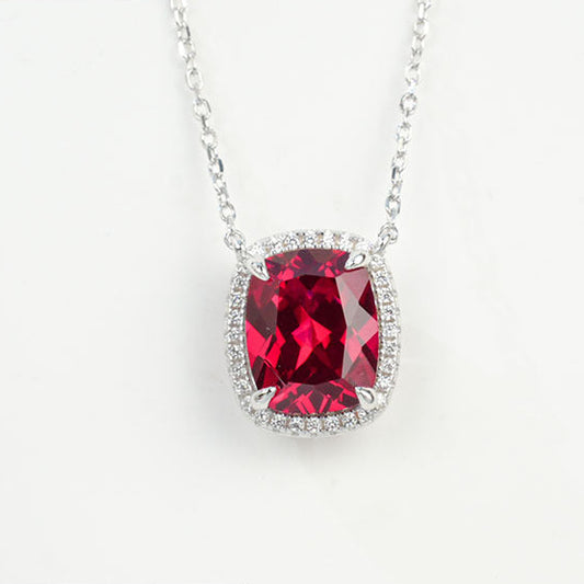 S925 Sterling Silver Lab Ruby Pendant Necklace, for Women - Photo 1