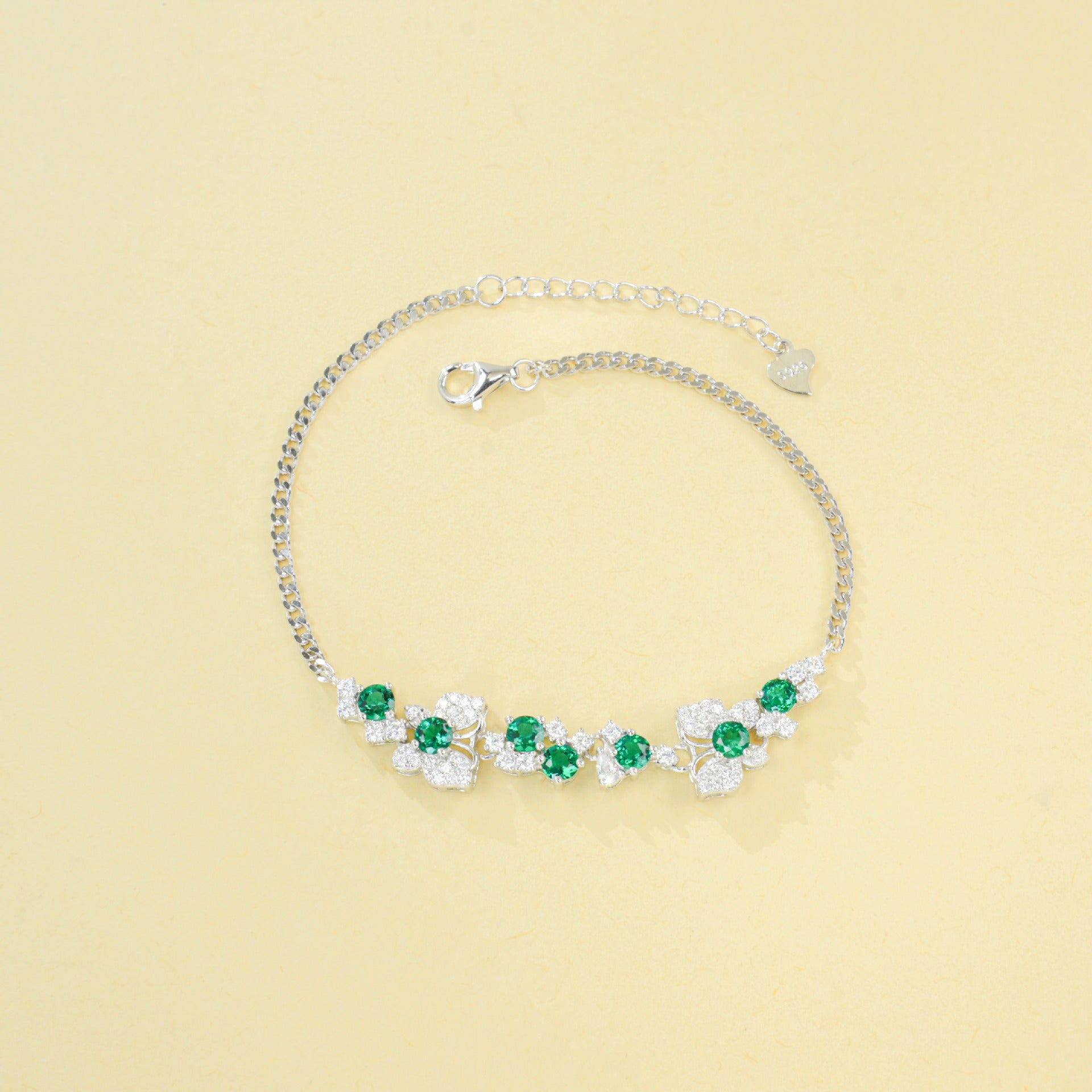 S925 Silver Floral Emerald Bracelet, Vintage Evening Wedding - Photo 6