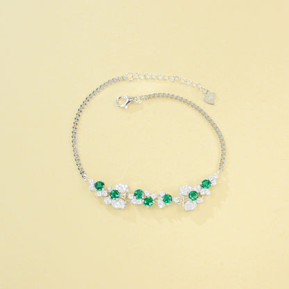 S925 Silver Floral Emerald Bracelet, Vintage Evening Wedding - Photo 6
