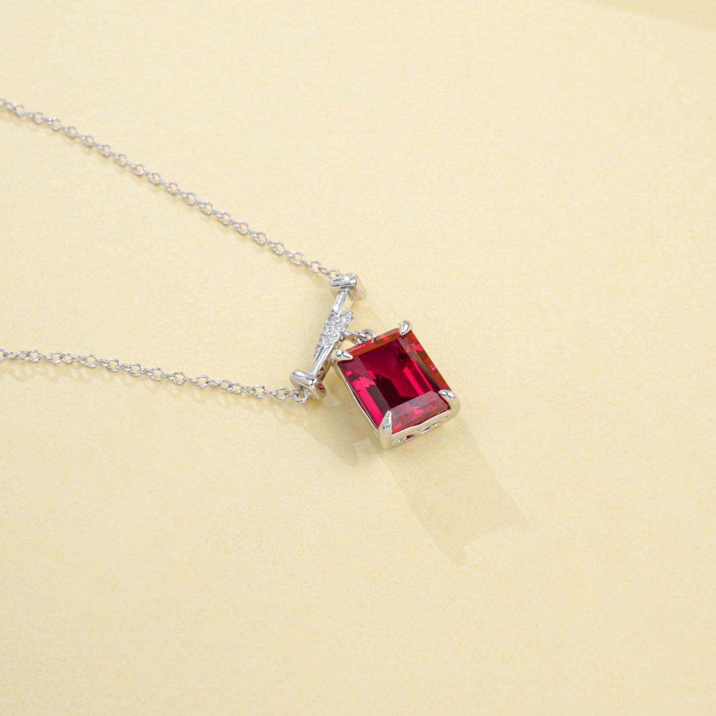 925 Sterling Silver Lab Ruby Necklace for Women, Premium Vintage - Photo 2