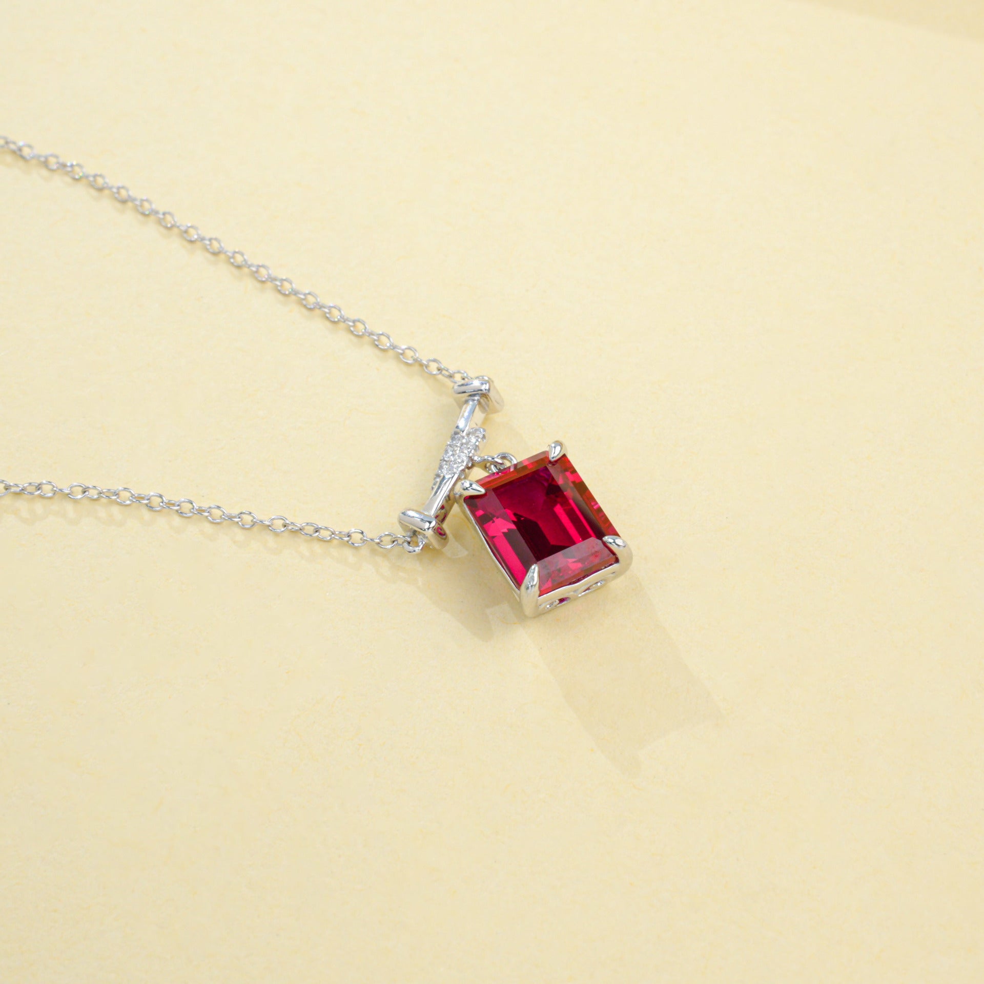 925 Sterling Silver Lab Ruby Necklace for Women, Premium Vintage - Photo 2