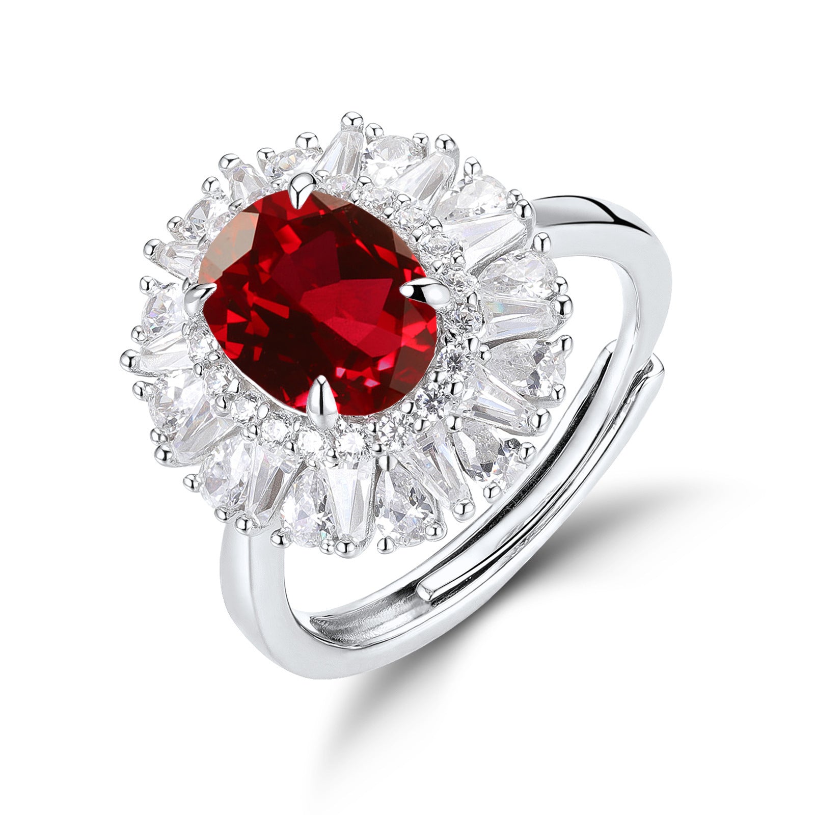 S925 Sterling Silver Lab Ruby Ring, Open Oval Halo - Photo 5