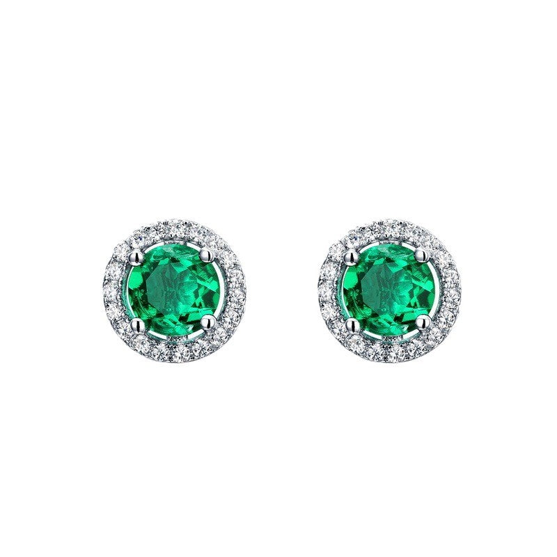 S925 Sterling Silver Lab Emerald Sunflower Pave Stud Earrings, Premium for Women - Photo 5