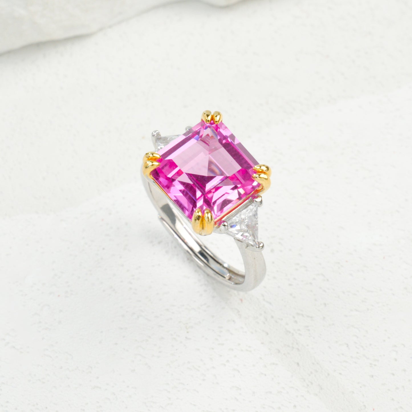 S925 Sterling Silver Lab Padparadscha Ring for Women, Premium - Photo 5