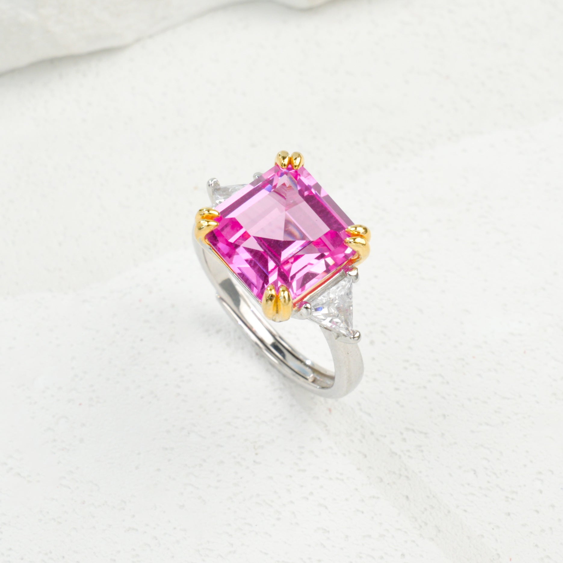 S925 Sterling Silver Lab Padparadscha Ring for Women, Premium - Photo 5