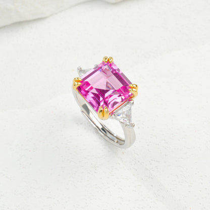 S925 Sterling Silver Lab Padparadscha Ring for Women, Premium - Photo 5