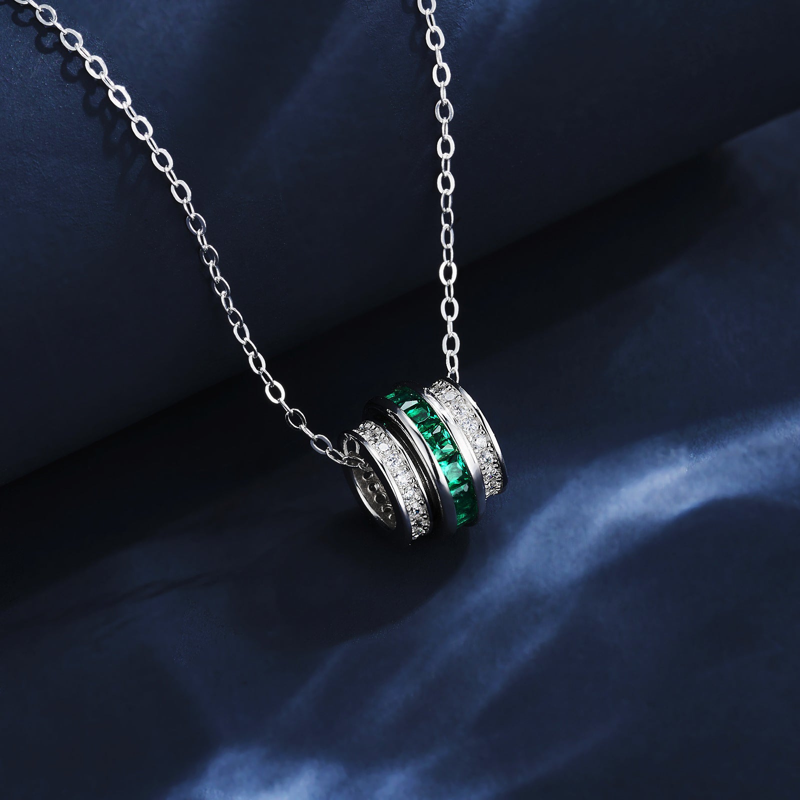 S925 Silver Lab Emerald Cylinder Tube Pendant Necklace, Gemstone Versatile - Photo 3