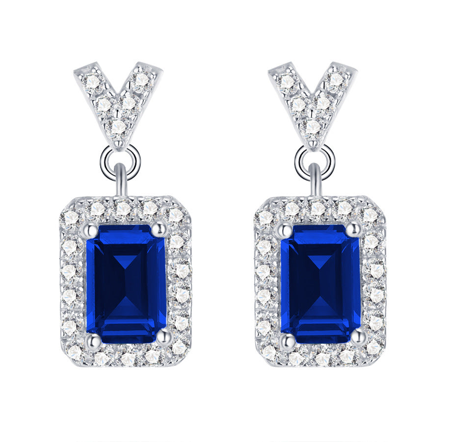 925 Sterling Silver Lab Sapphire Stud Earrings, Minimalist Versatile Premium - Photo 6