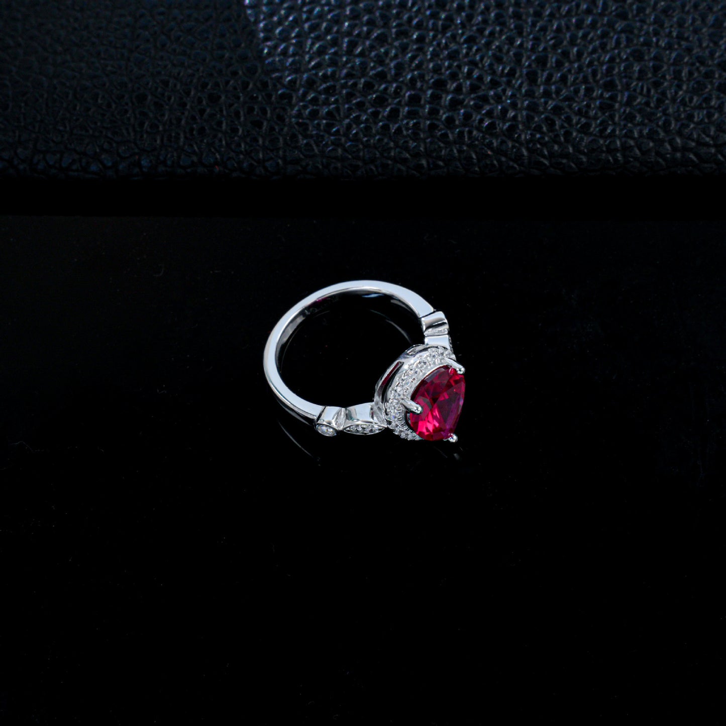 Teardrop Lab Ruby Ring 925 Silver Diamond Design, Premium Proposal Engagement - Photo 3