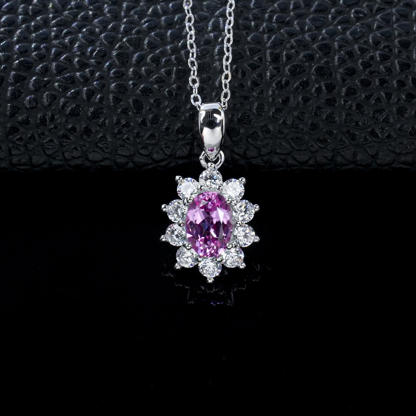 Lab Padparadscha Pink Sapphire Necklace 925 Silver, Sparkling Red Premium - Photo 2