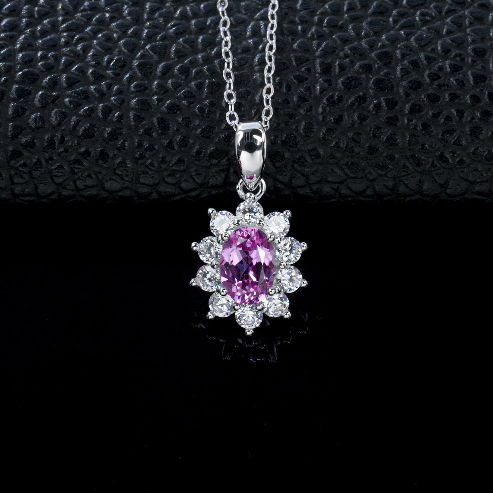 Lab Padparadscha Pink Sapphire Necklace 925 Silver, Sparkling Red Premium - Photo 2