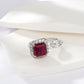 S925 Sterling Silver Lab Ruby Ring Square Halo Teardrop Diamond Two-Stone Design Premium - Photo 2