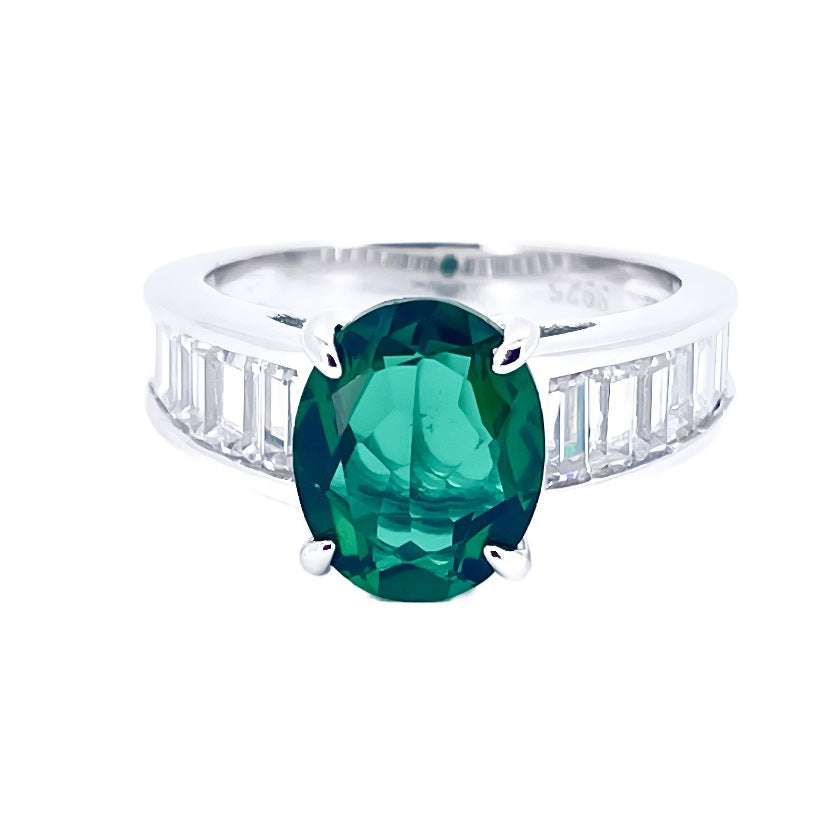 S925 Sterling Silver Emerald Pave Ring for Women, Minimalist Vintage - Photo 1