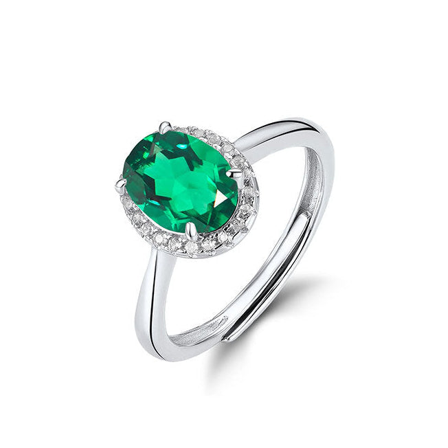 S925 Sterling Silver Lab Emerald Adjustable Ring, Premium Gift Stock - Photo 1